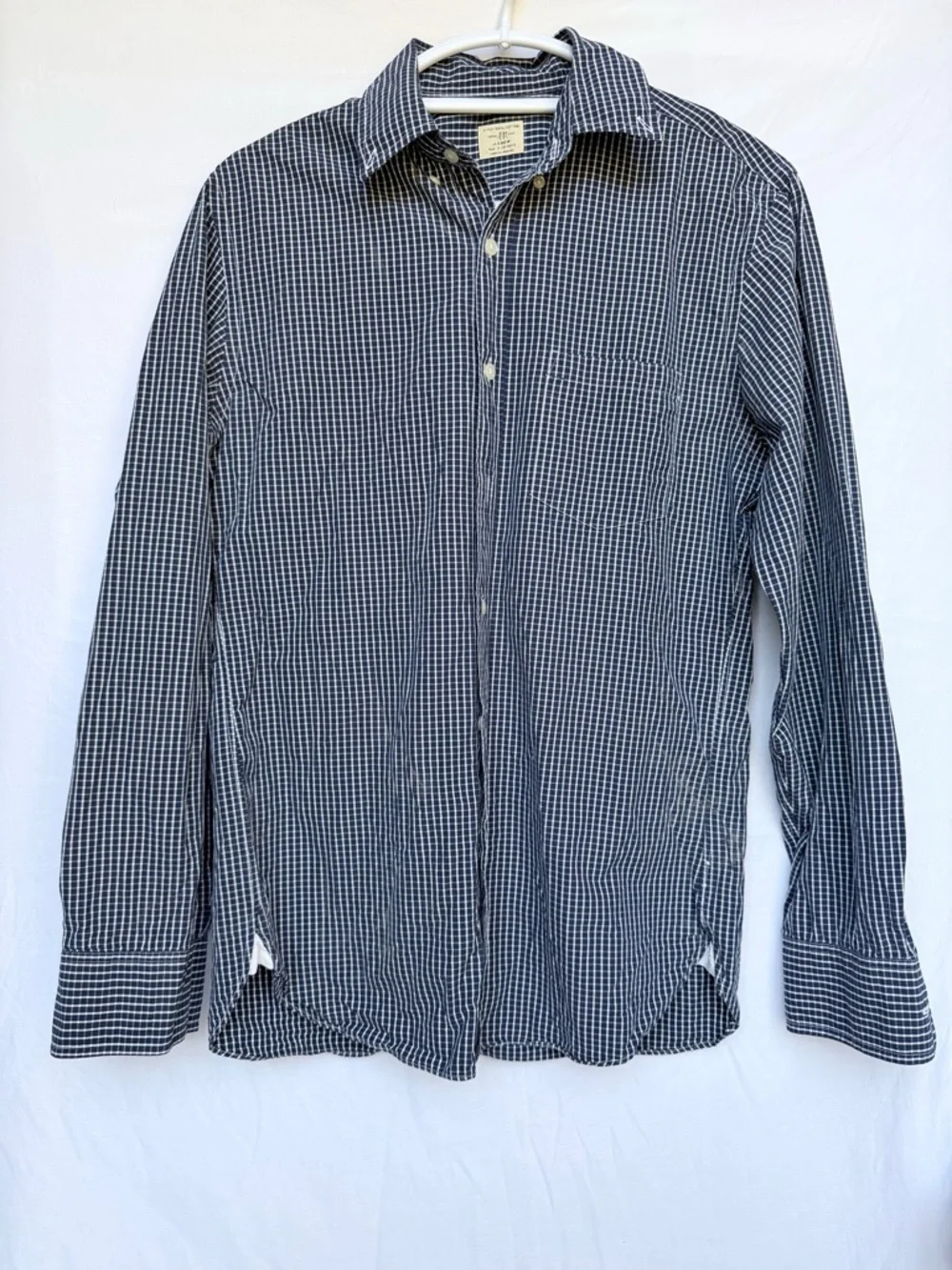 J. Crew Men's Navy and White Checked Button-Down Shirt